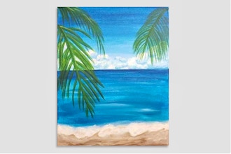 Paint and Sip: Tranquil Palm Tree Beach
